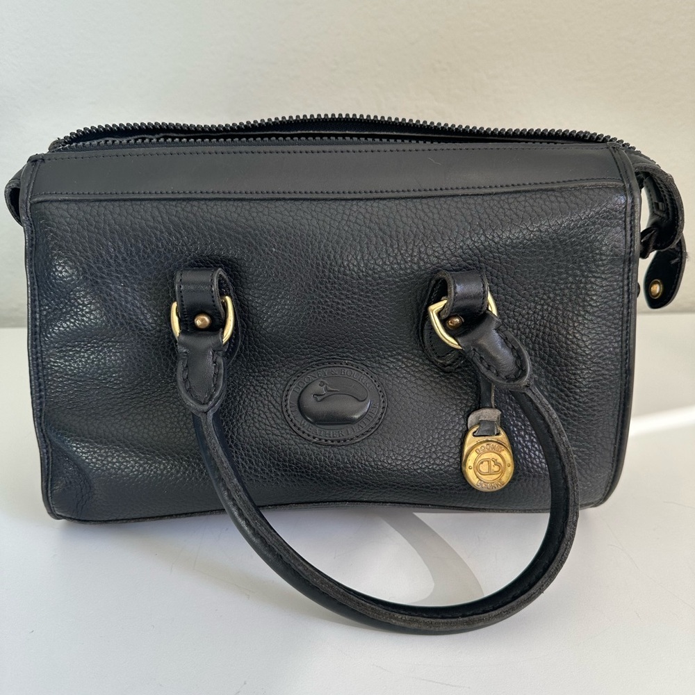 Dooney & Bourke Black Leather Satchel with Gold Details